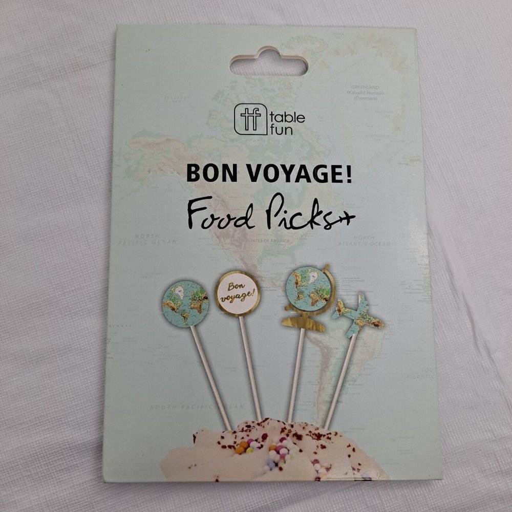 Bon Voyage Food Pics Travel Party Vacation Retirement Celebration cupcake picks